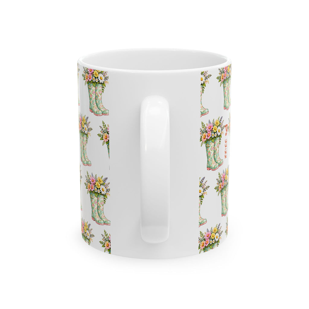 Floral Rain Boot Ceramic Mug — Watercolor Wildflower Bouquet Coffee Cup (11oz & 15oz)