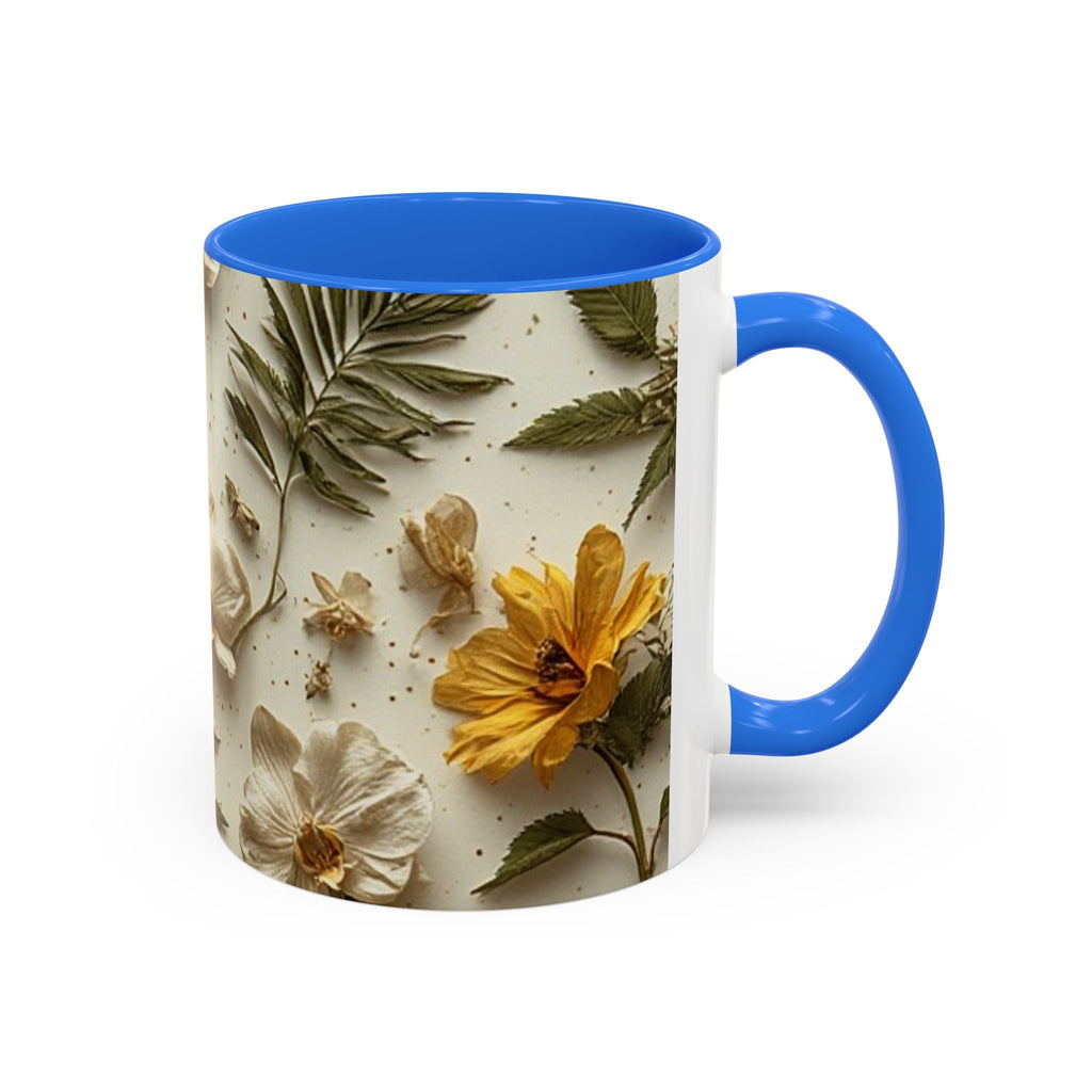 Floral Pressed Flowers Ceramic Mug — Vintage Dried Bloom Design (11oz & 15oz)