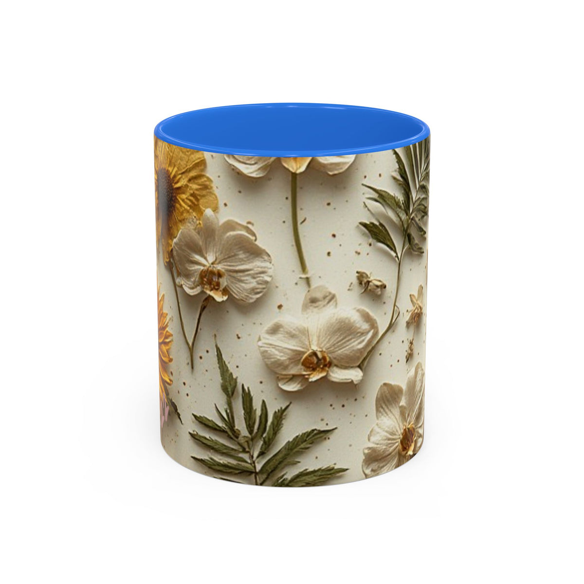 Floral Pressed Flowers Ceramic Mug — Vintage Dried Bloom Design (11oz & 15oz)