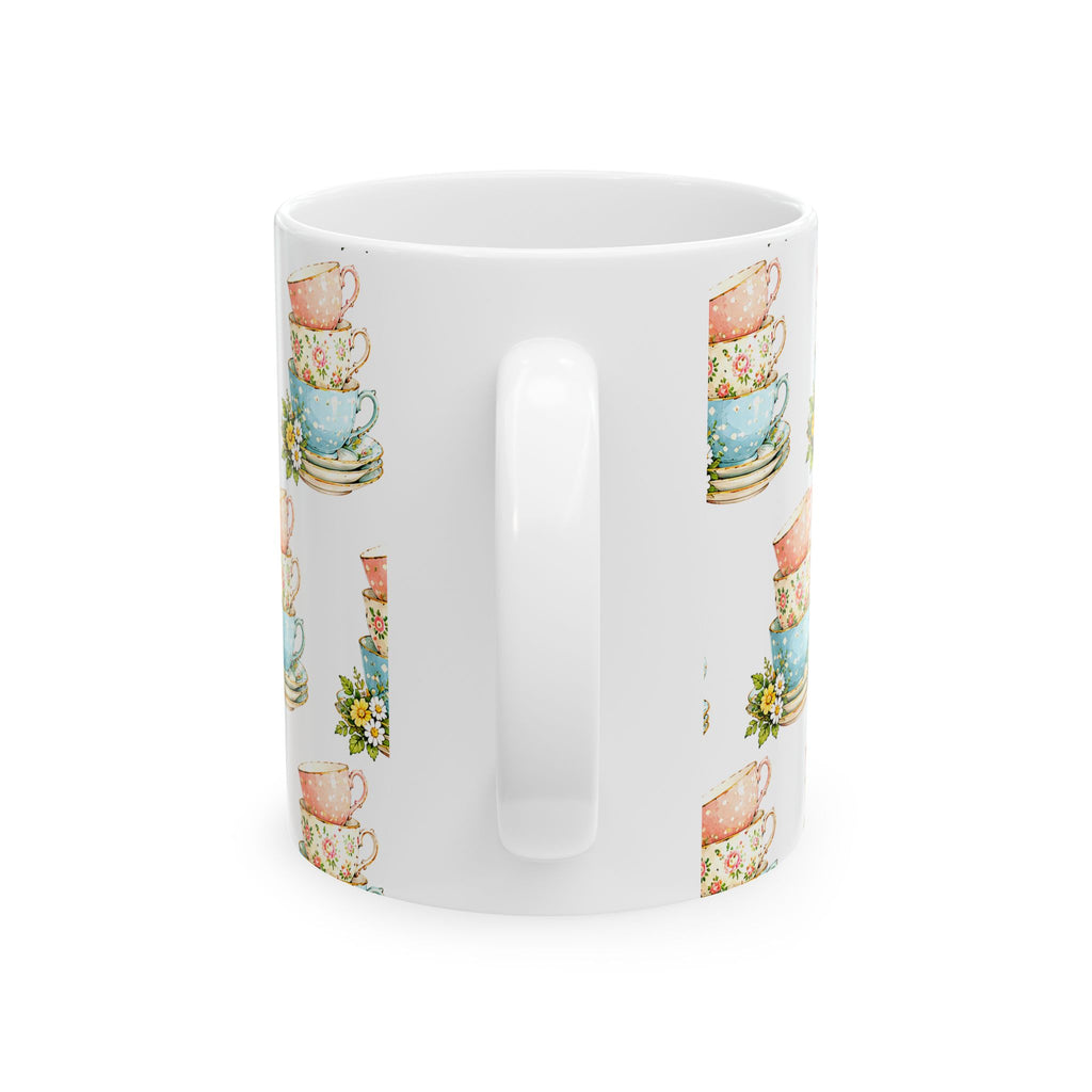 Stacked Teacups Floral Ceramic Mug – Vintage Tea Party Coffee Cup (11oz, 15oz)
