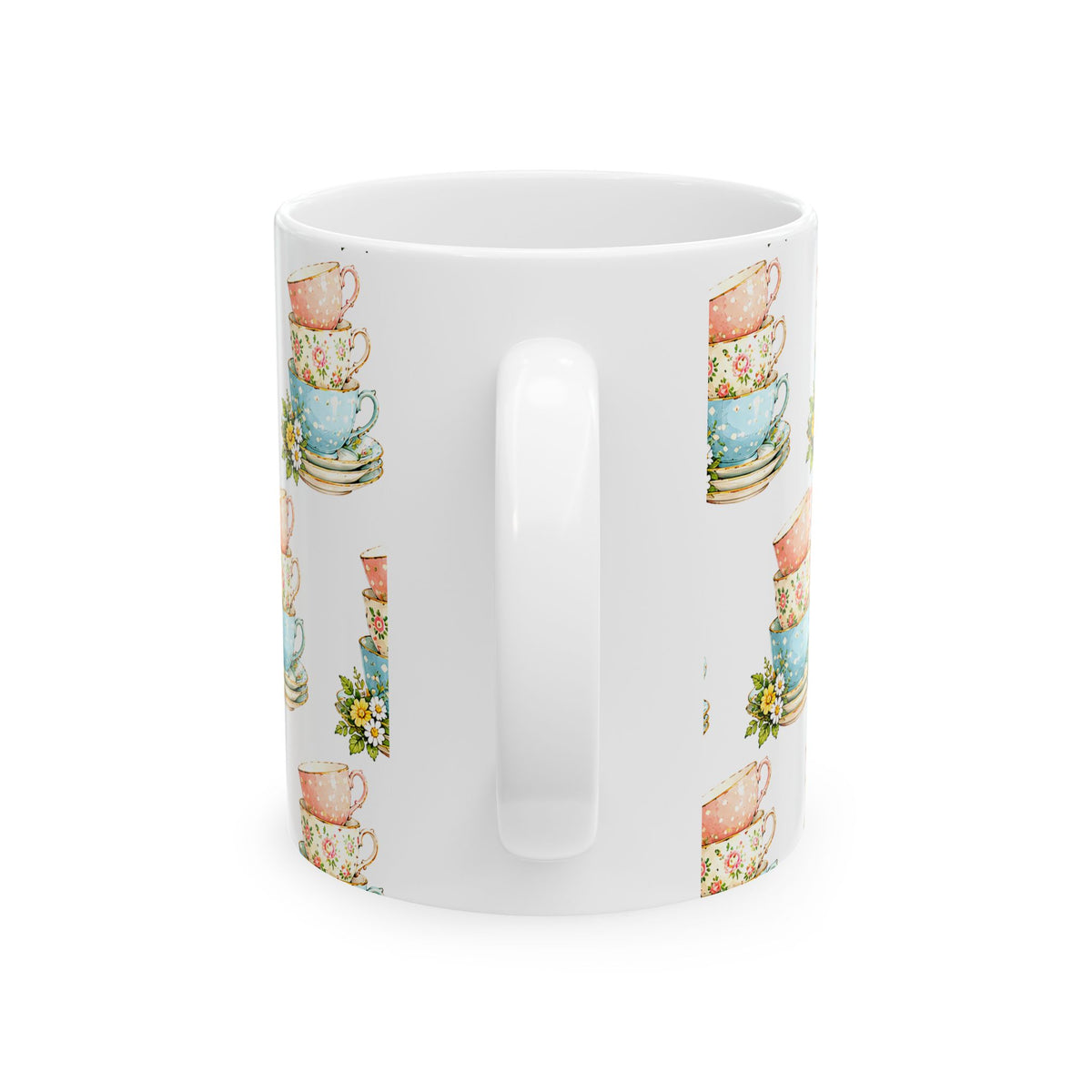 Stacked Teacups Floral Ceramic Mug – Vintage Tea Party Coffee Cup (11oz, 15oz)