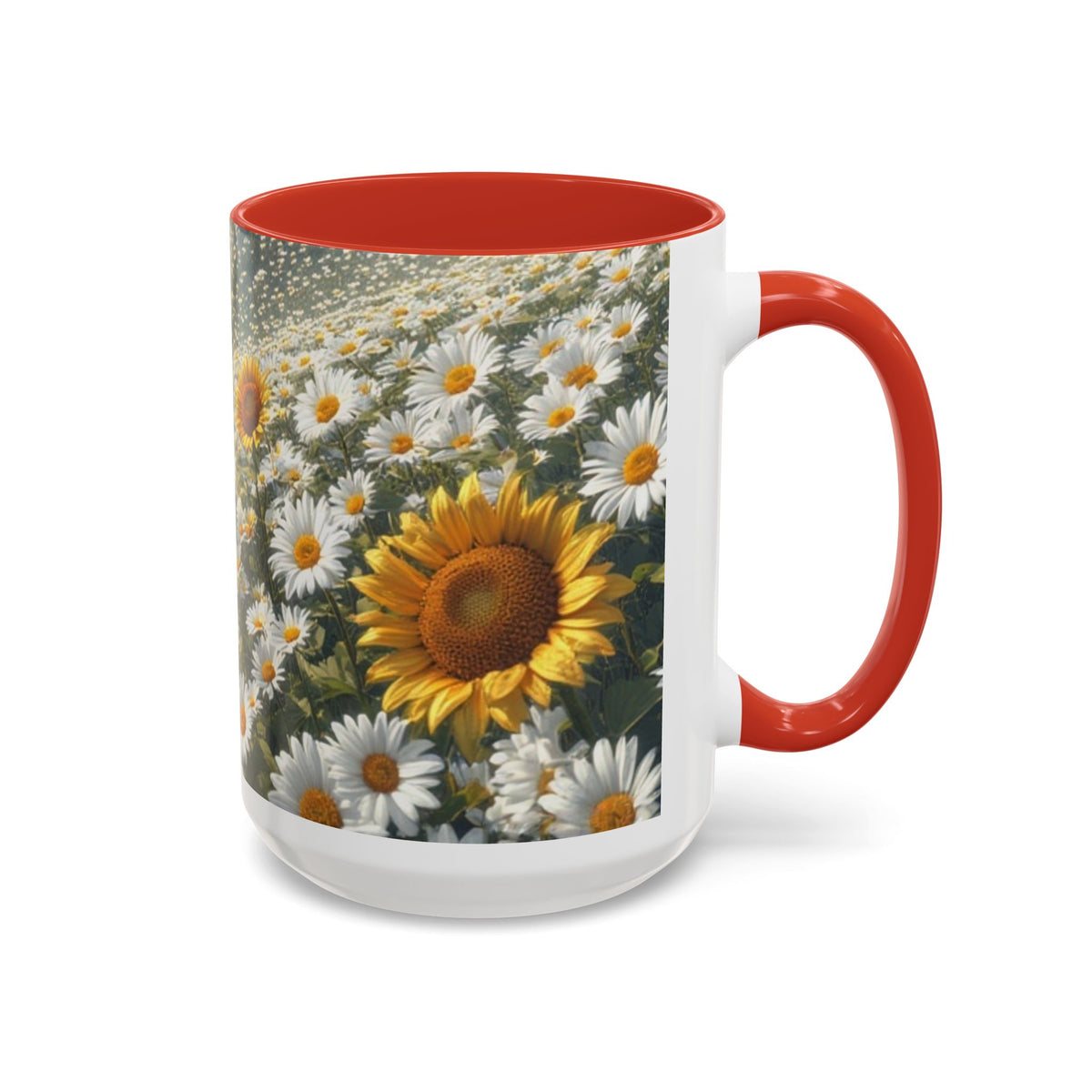 Daisy & Sunflower Field Accent Coffee Mug — Floral Nature Scene (11/15oz)