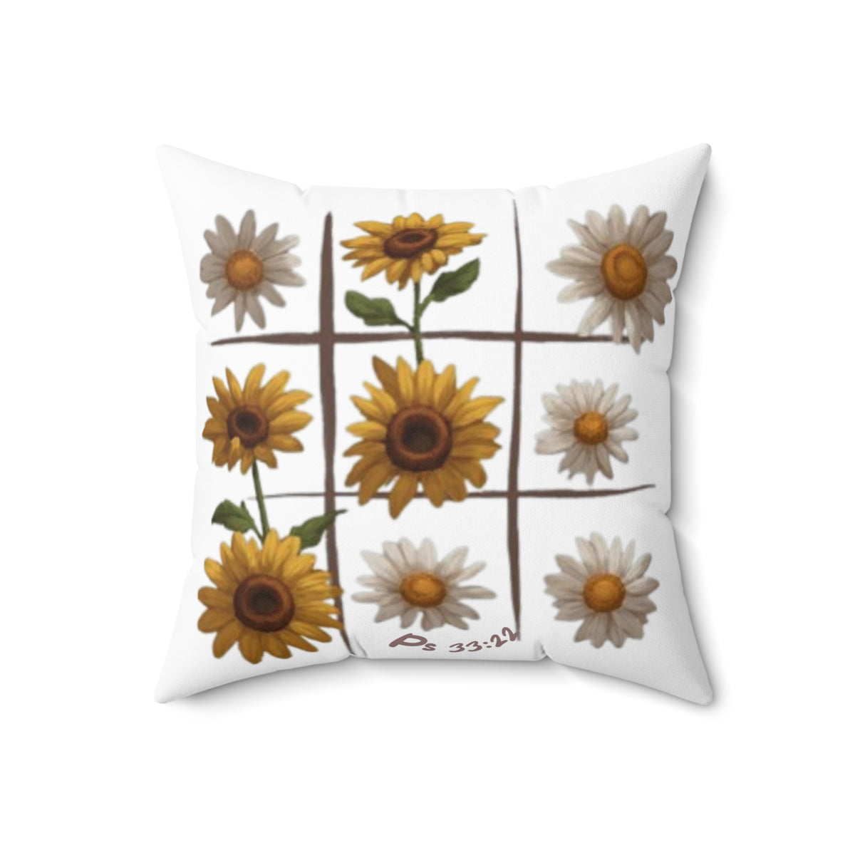 Sunflower & Daisy Grid Pillow — Floral Decorative Throw Pillow