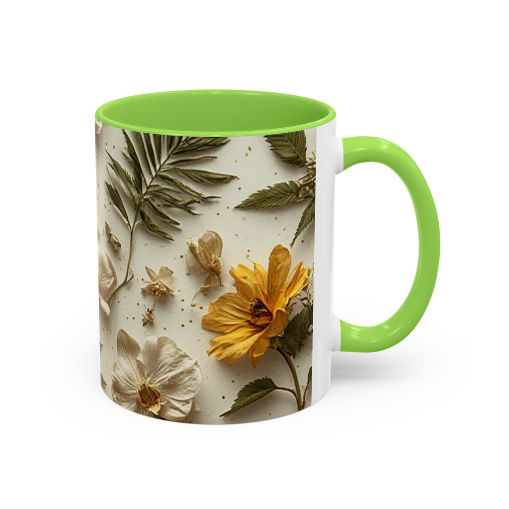 Floral Pressed Flowers Ceramic Mug — Vintage Dried Bloom Design (11oz & 15oz)