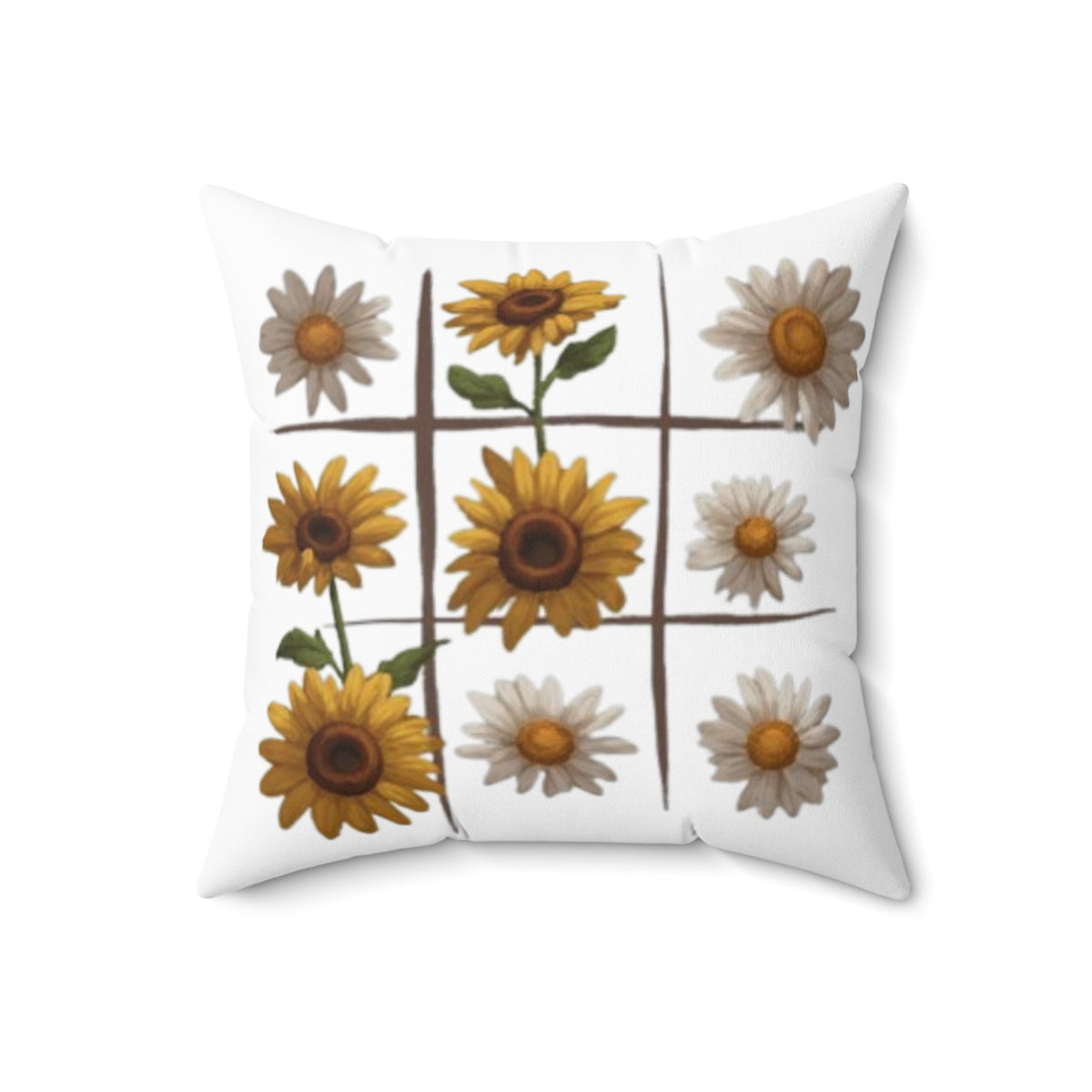 Sunflower & Daisy Grid Pillow — Floral Decorative Throw Pillow