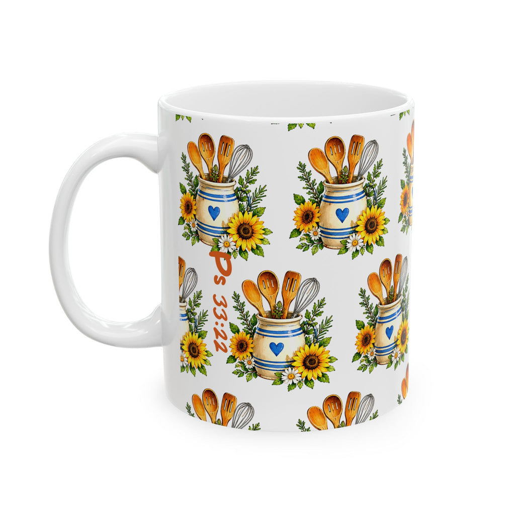 Sunflower Kitchen Tools Ceramic Mug – Rustic Baking Utensils Coffee Cup (11oz & 15oz)