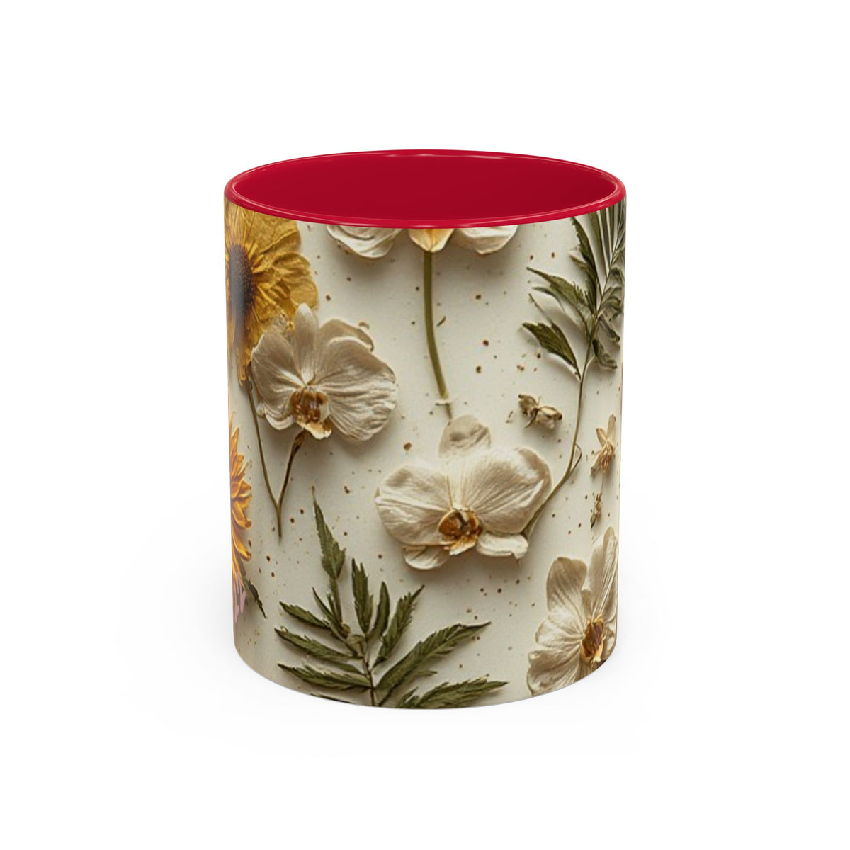 Floral Pressed Flowers Ceramic Mug — Vintage Dried Bloom Design (11oz & 15oz)