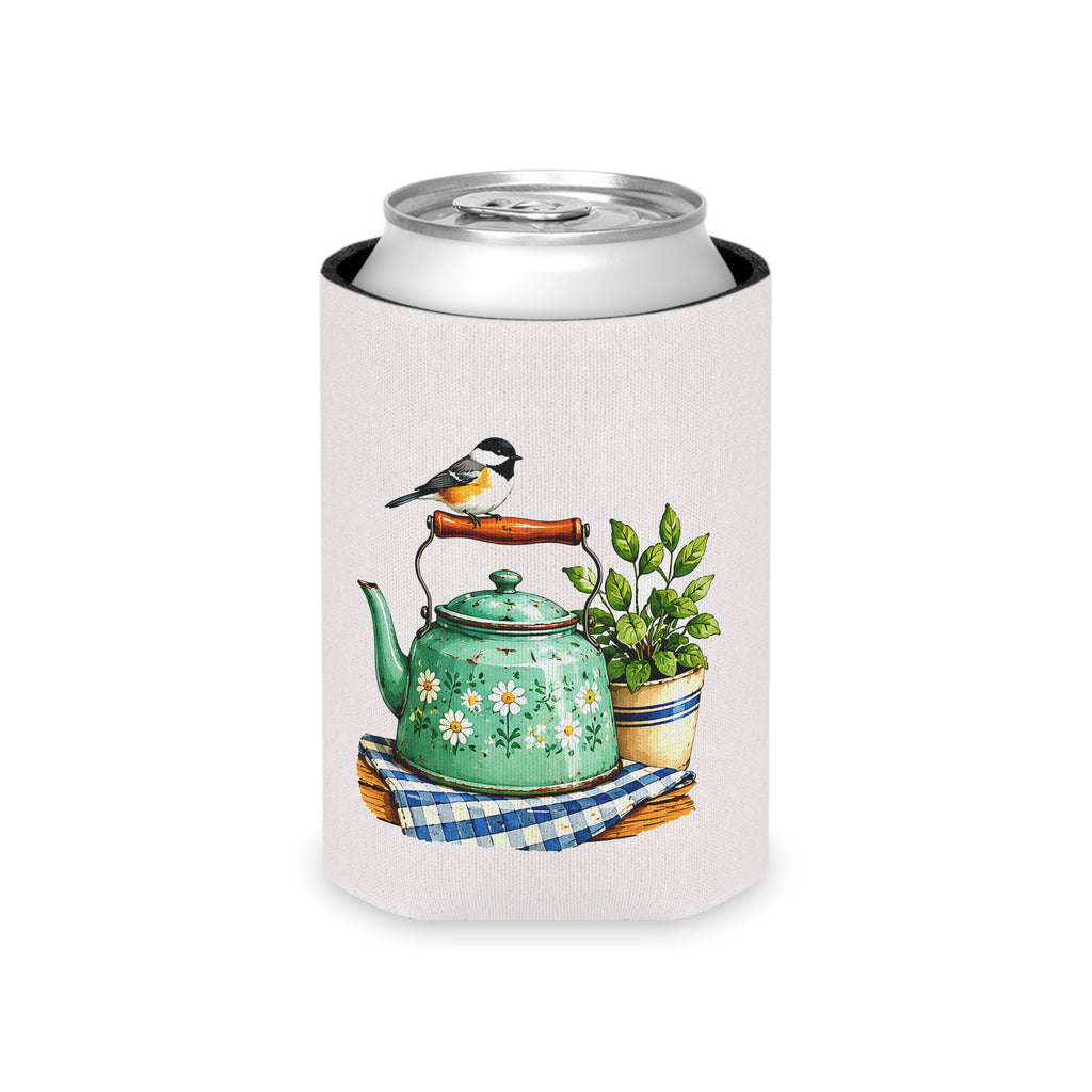 Vintage Teapot & Songbird Can Cooler