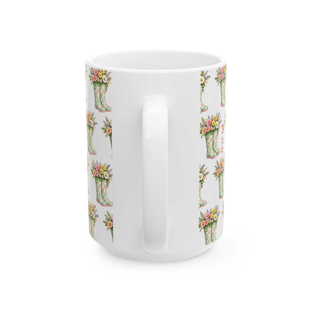Floral Rain Boot Ceramic Mug — Watercolor Wildflower Bouquet Coffee Cup (11oz & 15oz)