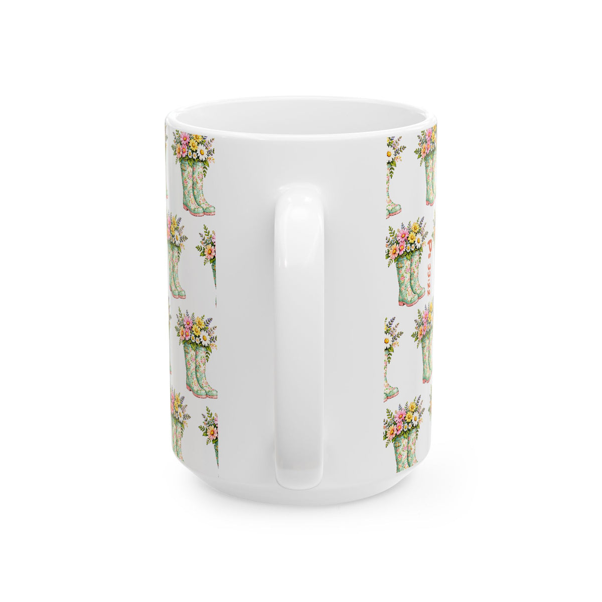 Floral Rain Boot Ceramic Mug — Watercolor Wildflower Bouquet Coffee Cup (11oz & 15oz)