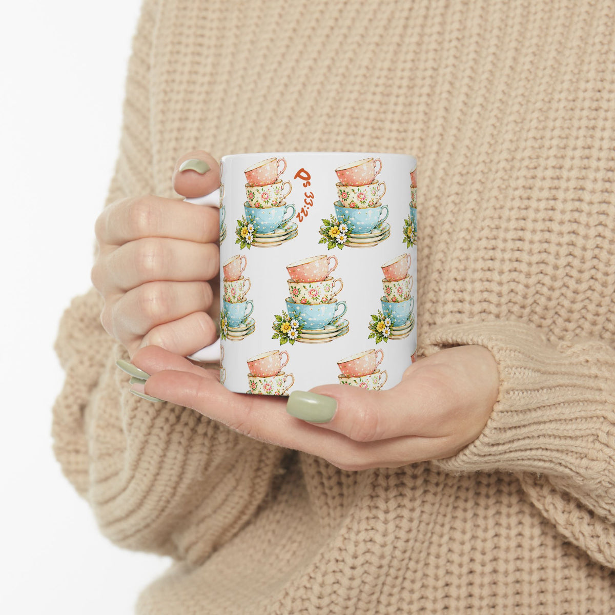 Stacked Teacups Floral Ceramic Mug – Vintage Tea Party Coffee Cup (11oz, 15oz)