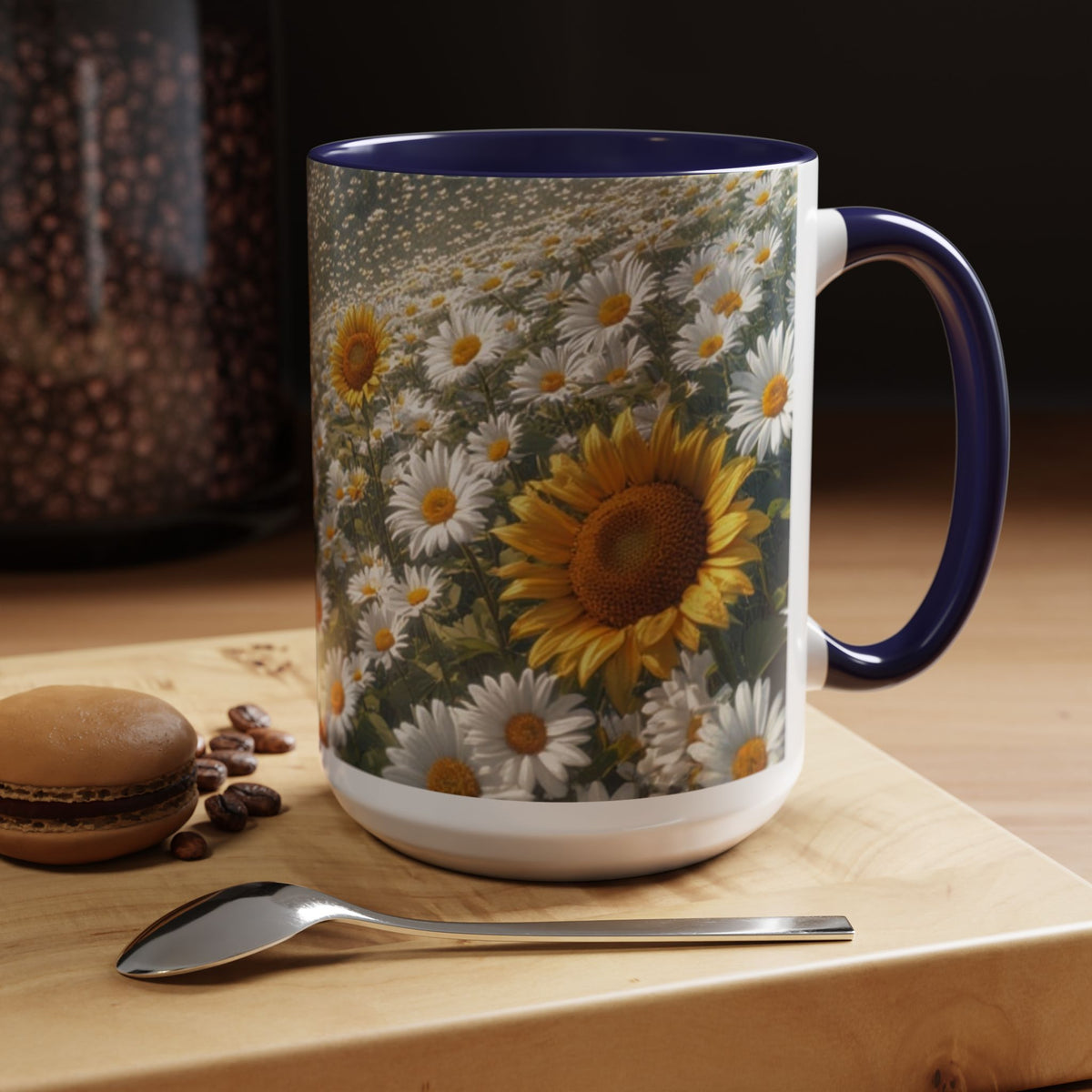 Daisy & Sunflower Field Accent Coffee Mug — Floral Nature Scene (11/15oz)