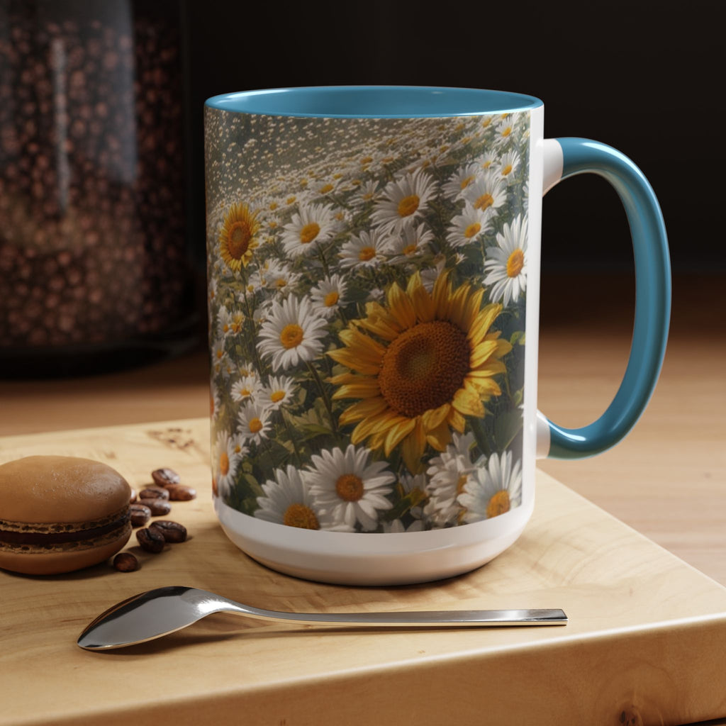 Daisy & Sunflower Field Accent Coffee Mug — Floral Nature Scene (11/15oz)