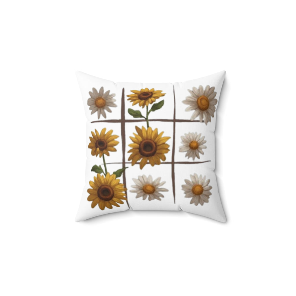 Sunflower & Daisy Grid Pillow — Floral Decorative Throw Pillow
