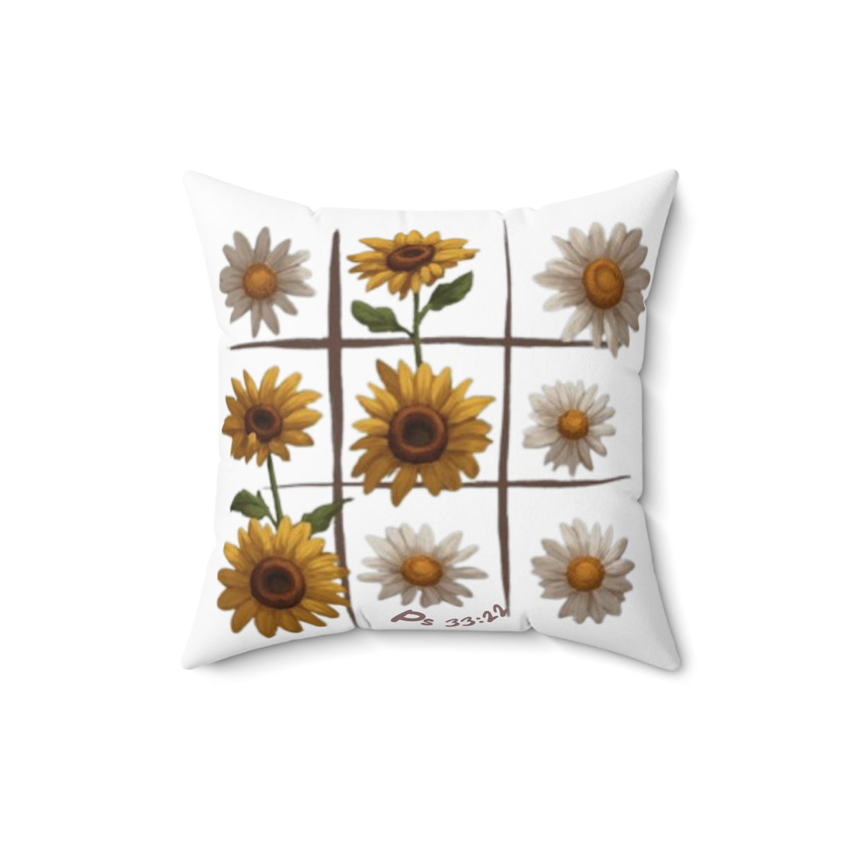 Sunflower & Daisy Grid Pillow — Floral Decorative Throw Pillow