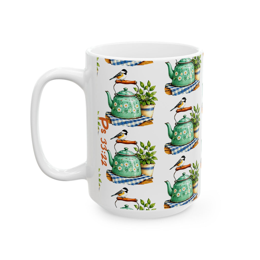 Botanical Teapot Ceramic Mug — Vintage Kitchen Plant Illustration (11oz & 15oz)