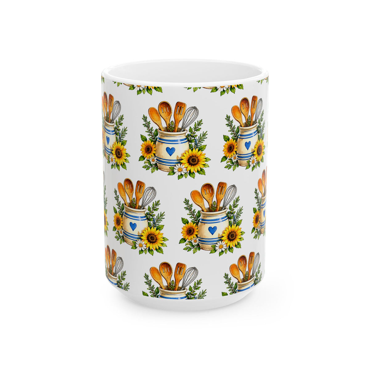 Sunflower Kitchen Tools Ceramic Mug – Rustic Baking Utensils Coffee Cup (11oz & 15oz)