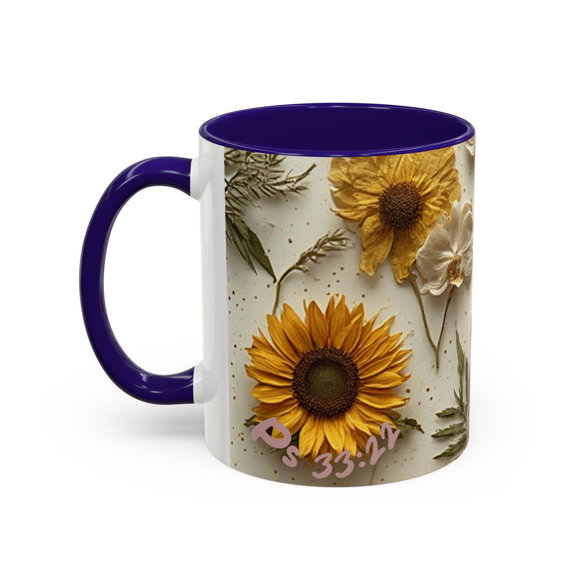 Floral Pressed Flowers Ceramic Mug — Vintage Dried Bloom Design (11oz & 15oz)