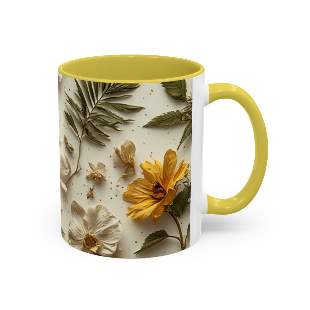 Floral Pressed Flowers Ceramic Mug — Vintage Dried Bloom Design (11oz & 15oz)