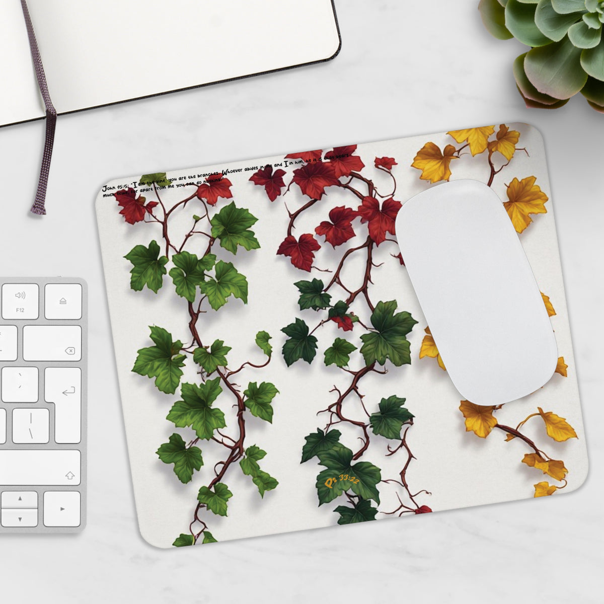 Ivy Vine Mouse Pad — Green, Red & Gold Leaf Desk Mat