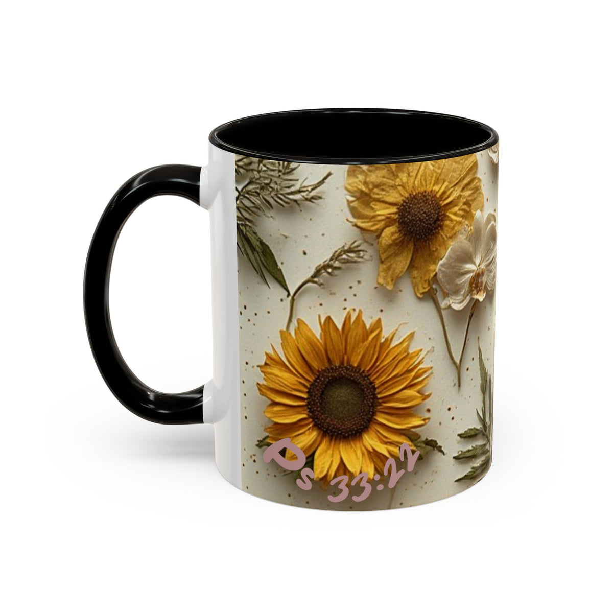 Floral Pressed Flowers Ceramic Mug — Vintage Dried Bloom Design (11oz & 15oz)