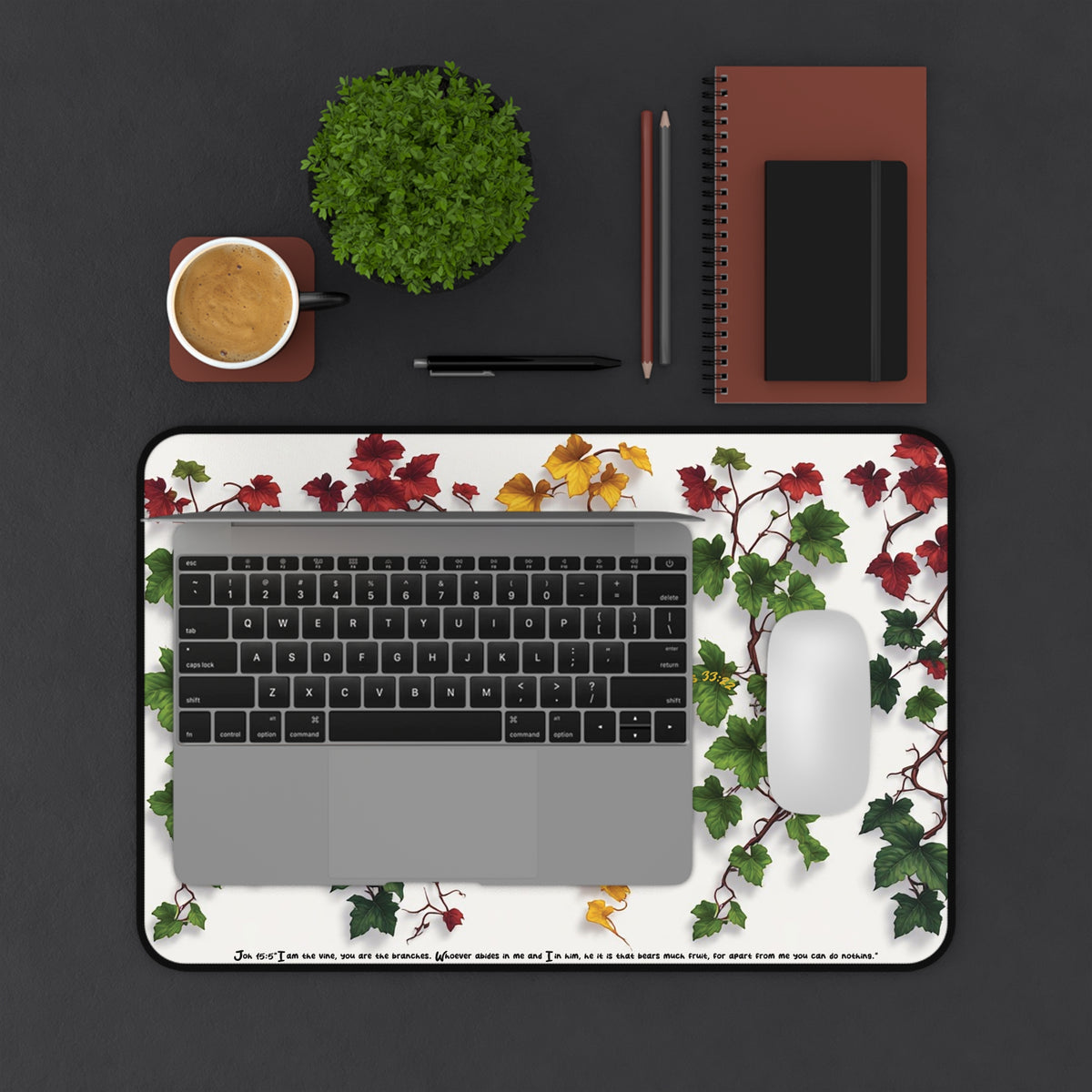 Vine Stripe Desk Mat — Botanical Ivy Mouse Pad for Home Office