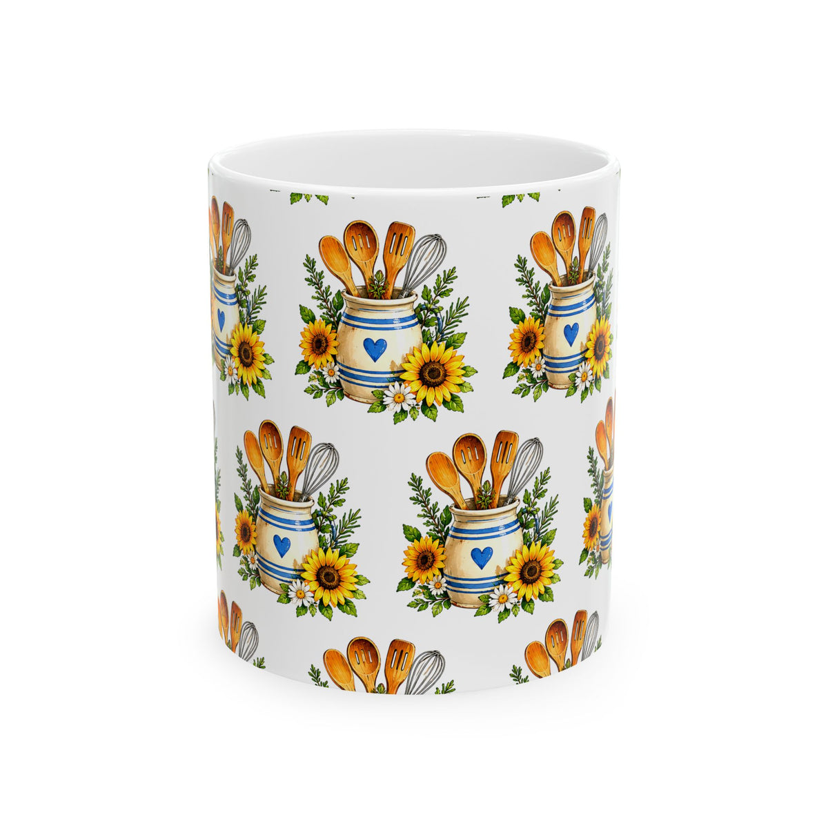 Sunflower Kitchen Tools Ceramic Mug – Rustic Baking Utensils Coffee Cup (11oz & 15oz)