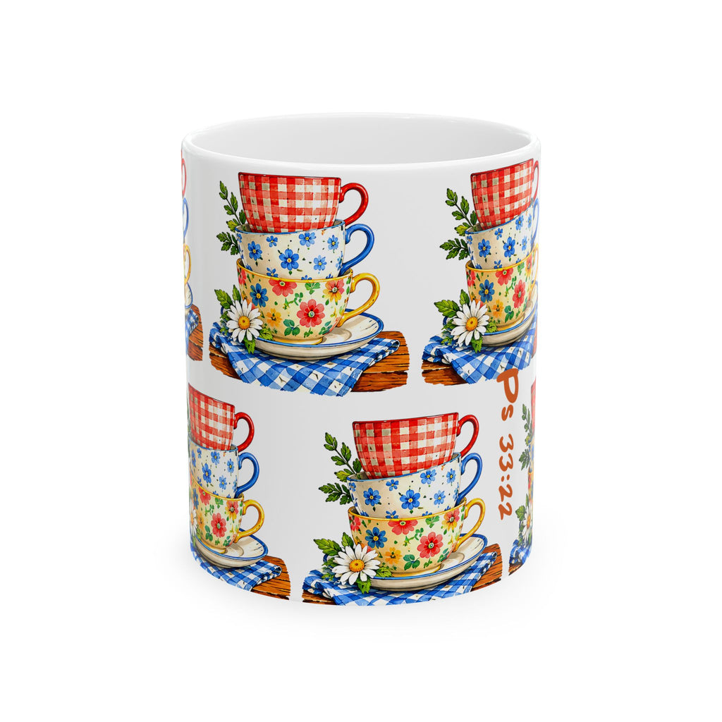 Stacked Floral Teacups Ceramic Mug – Country Cottage Kitchen Gift (11oz & 15oz)