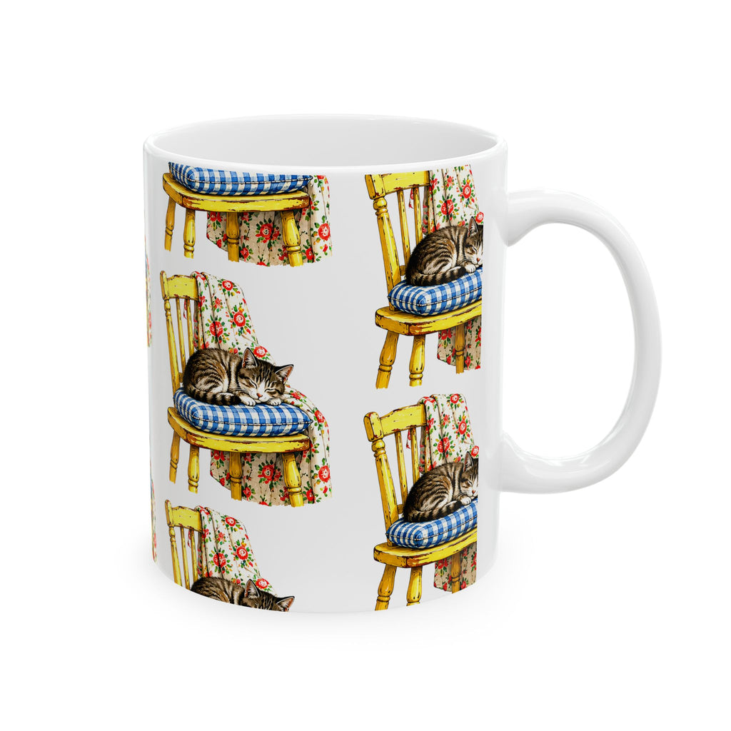 Cute Sleeping Cat on Chair Ceramic Mug (11oz/15oz)