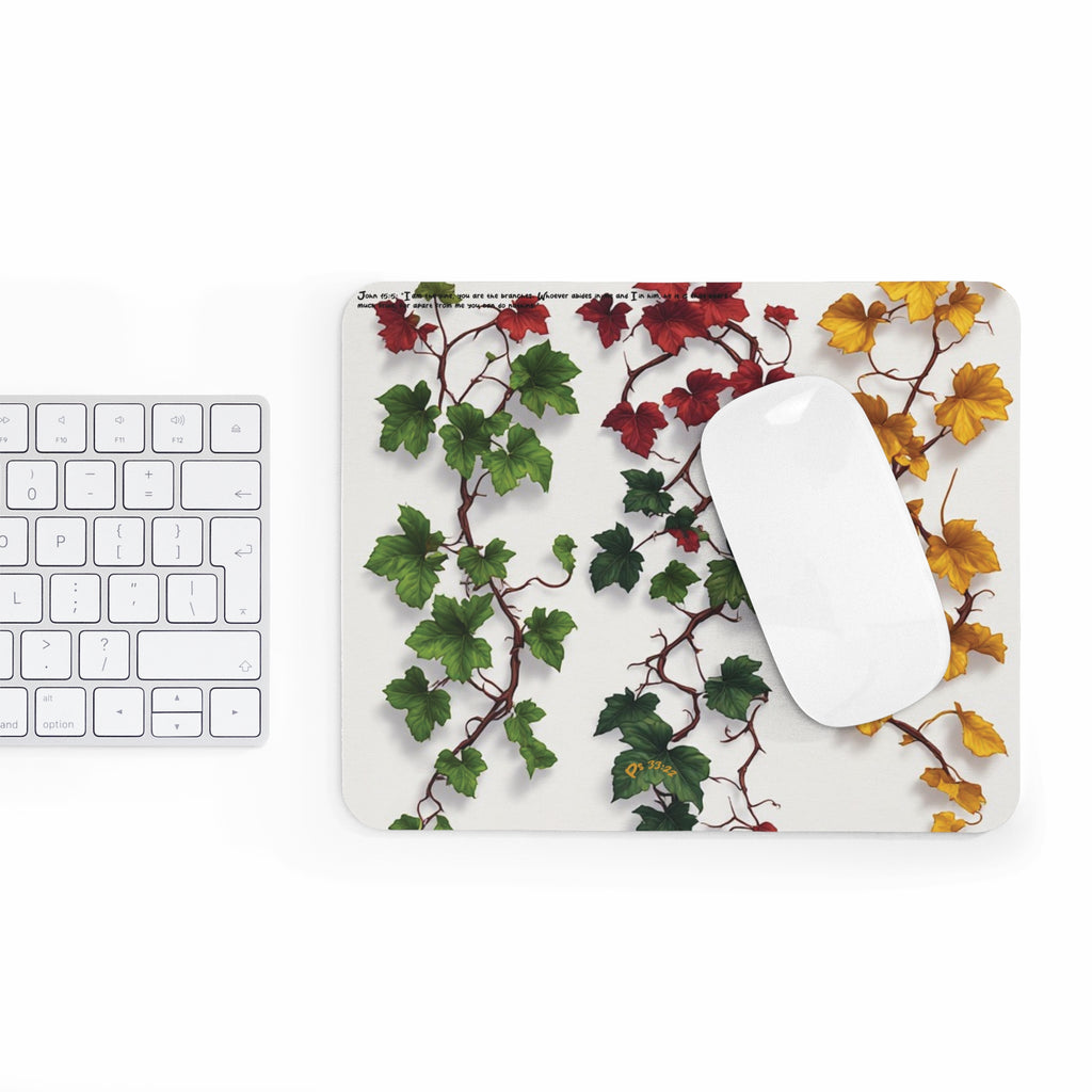Ivy Vine Mouse Pad — Green, Red & Gold Leaf Desk Mat