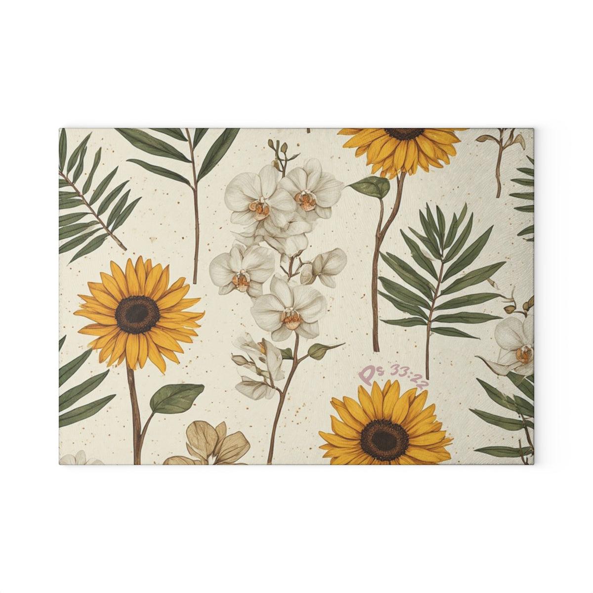 Sunflower & Orchid Glass Cutting Board – Floral Kitchen Decor