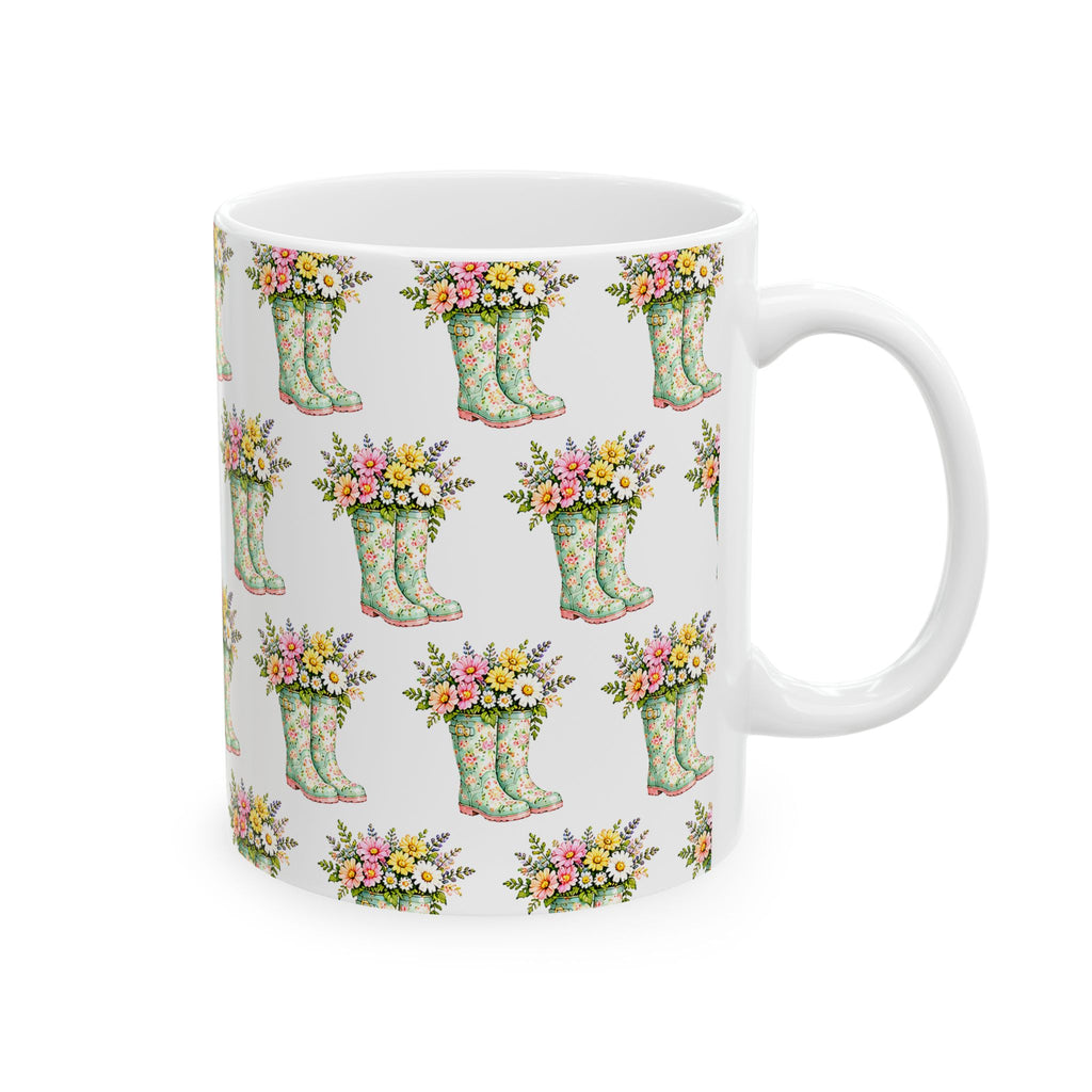 Floral Rain Boot Ceramic Mug — Watercolor Wildflower Bouquet Coffee Cup (11oz & 15oz)
