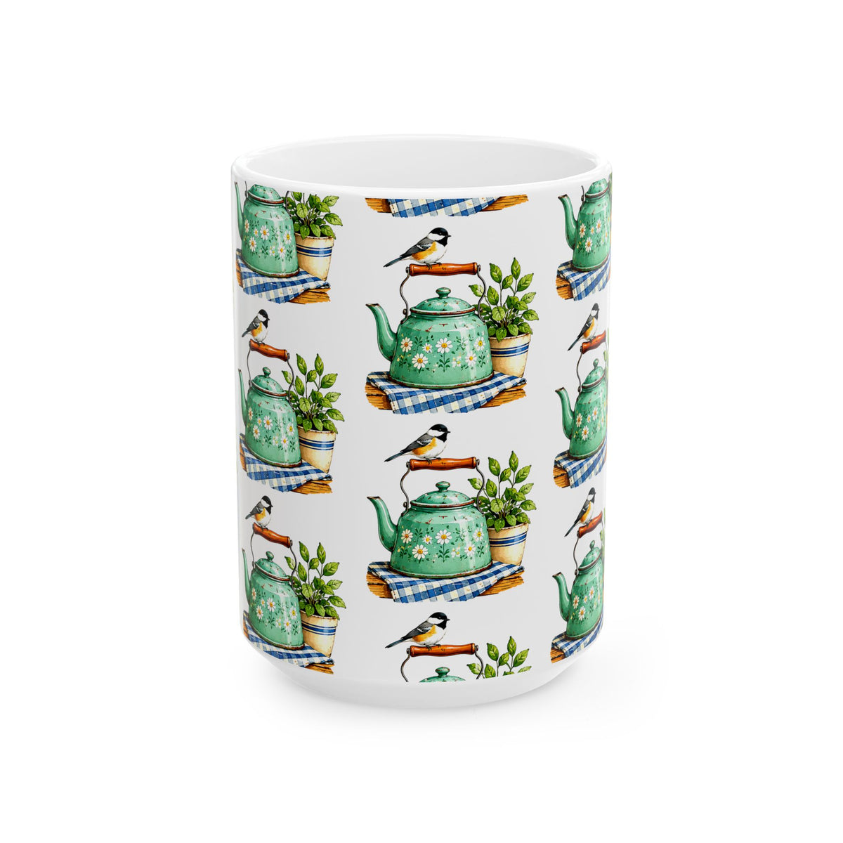 Botanical Teapot Ceramic Mug — Vintage Kitchen Plant Illustration (11oz & 15oz)