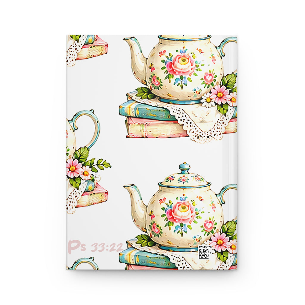 Floral Teapot and Books Hardcover Journal