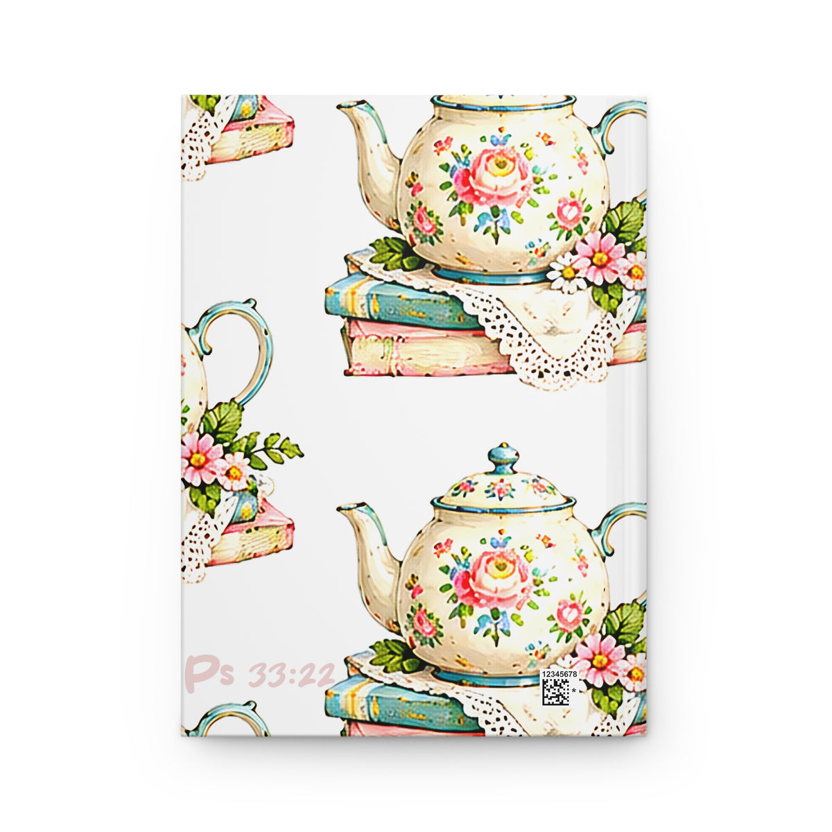 Floral Teapot and Books Hardcover Journal