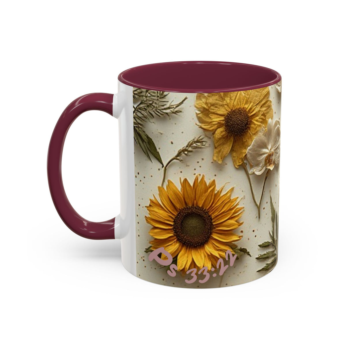 Floral Pressed Flowers Ceramic Mug — Vintage Dried Bloom Design (11oz & 15oz)