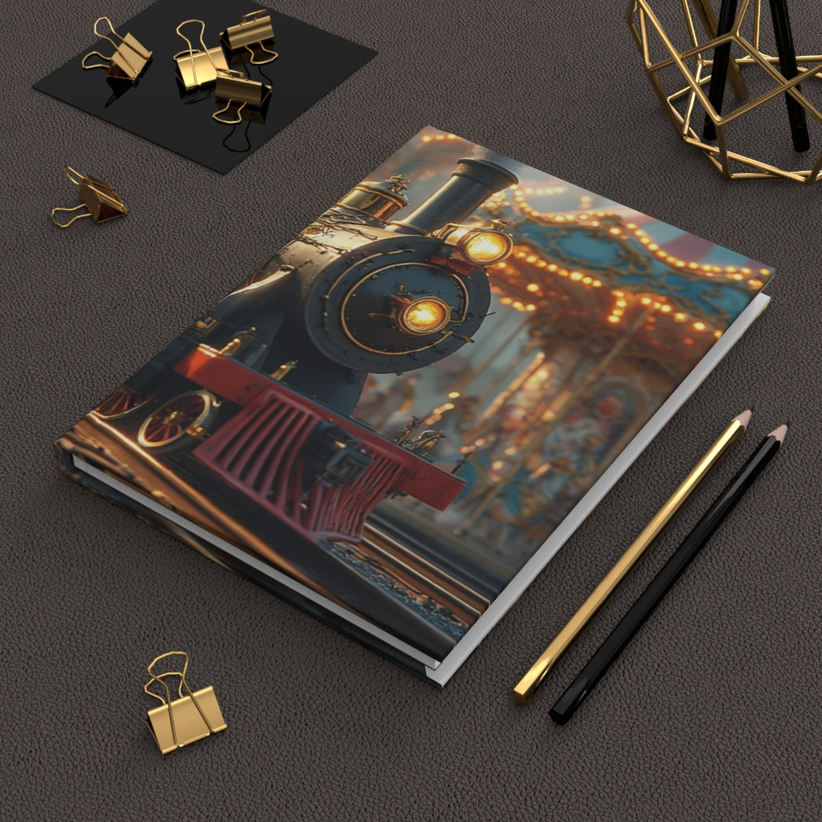 Vintage Steam Train Hardcover Journal — Nostalgic Carousel Notebook