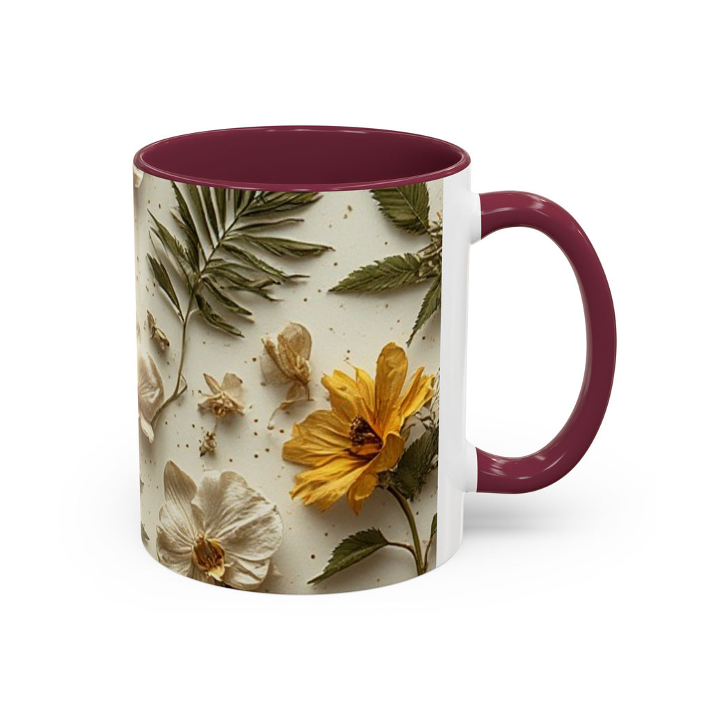 Floral Pressed Flowers Ceramic Mug — Vintage Dried Bloom Design (11oz & 15oz)