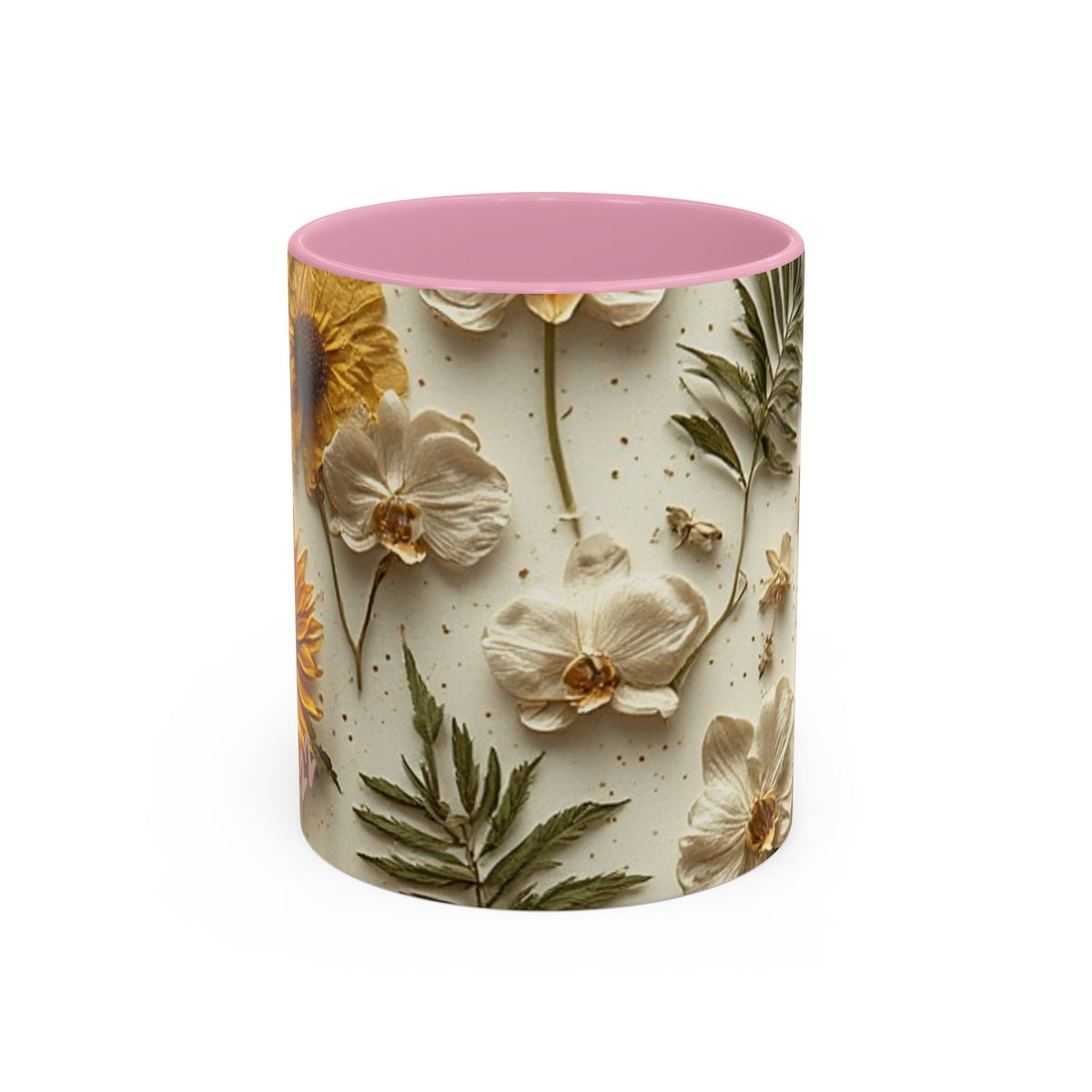 Floral Pressed Flowers Ceramic Mug — Vintage Dried Bloom Design (11oz & 15oz)