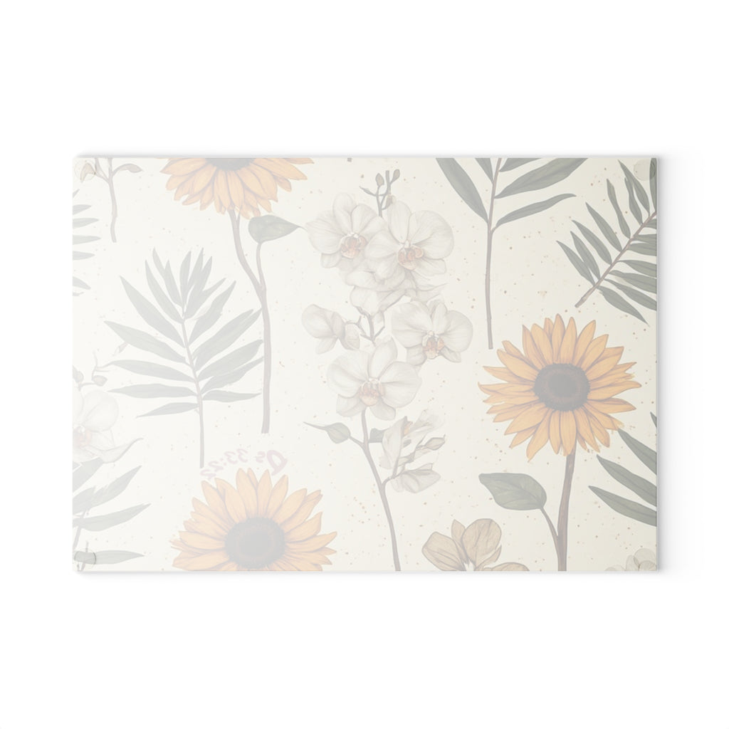 Sunflower & Orchid Glass Cutting Board – Floral Kitchen Decor