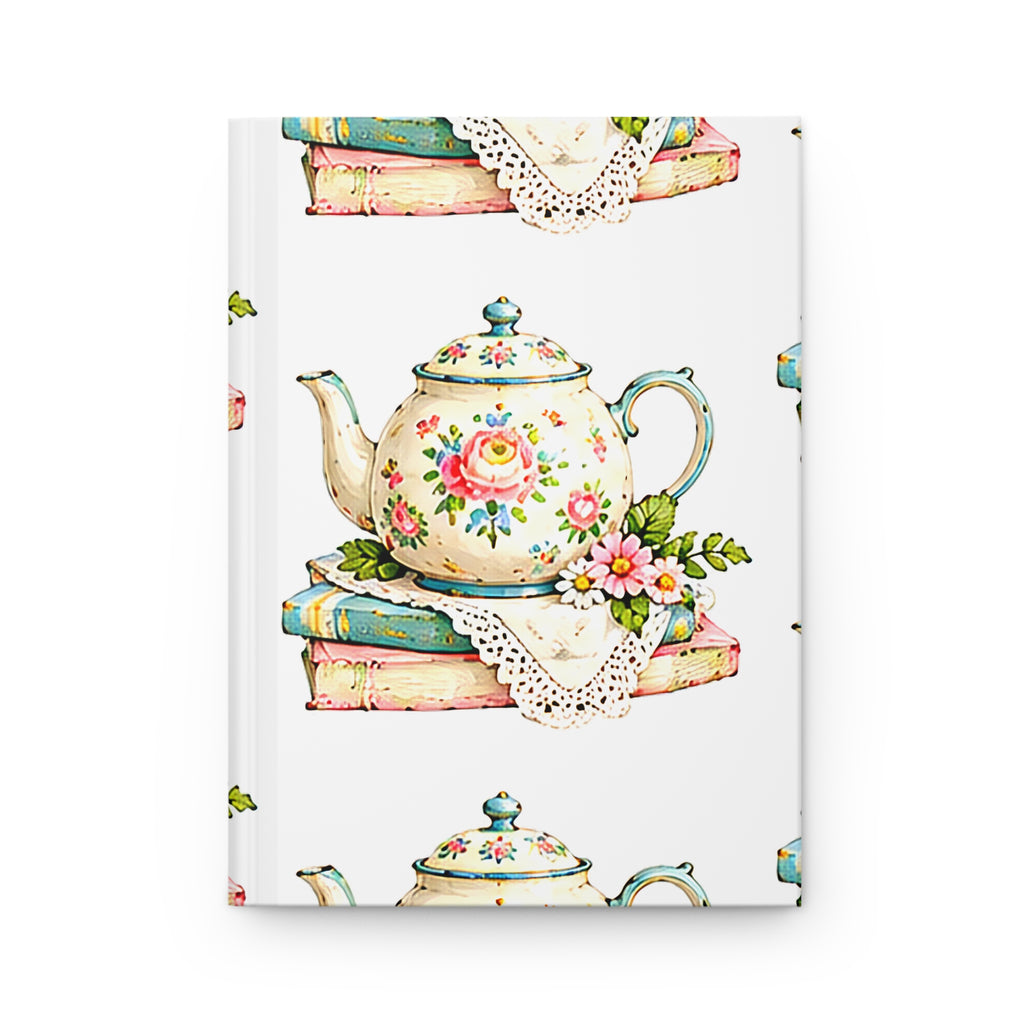 Floral Teapot and Books Hardcover Journal