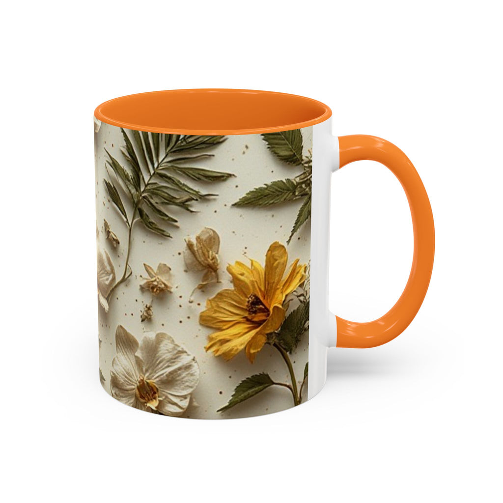 Floral Pressed Flowers Ceramic Mug — Vintage Dried Bloom Design (11oz & 15oz)