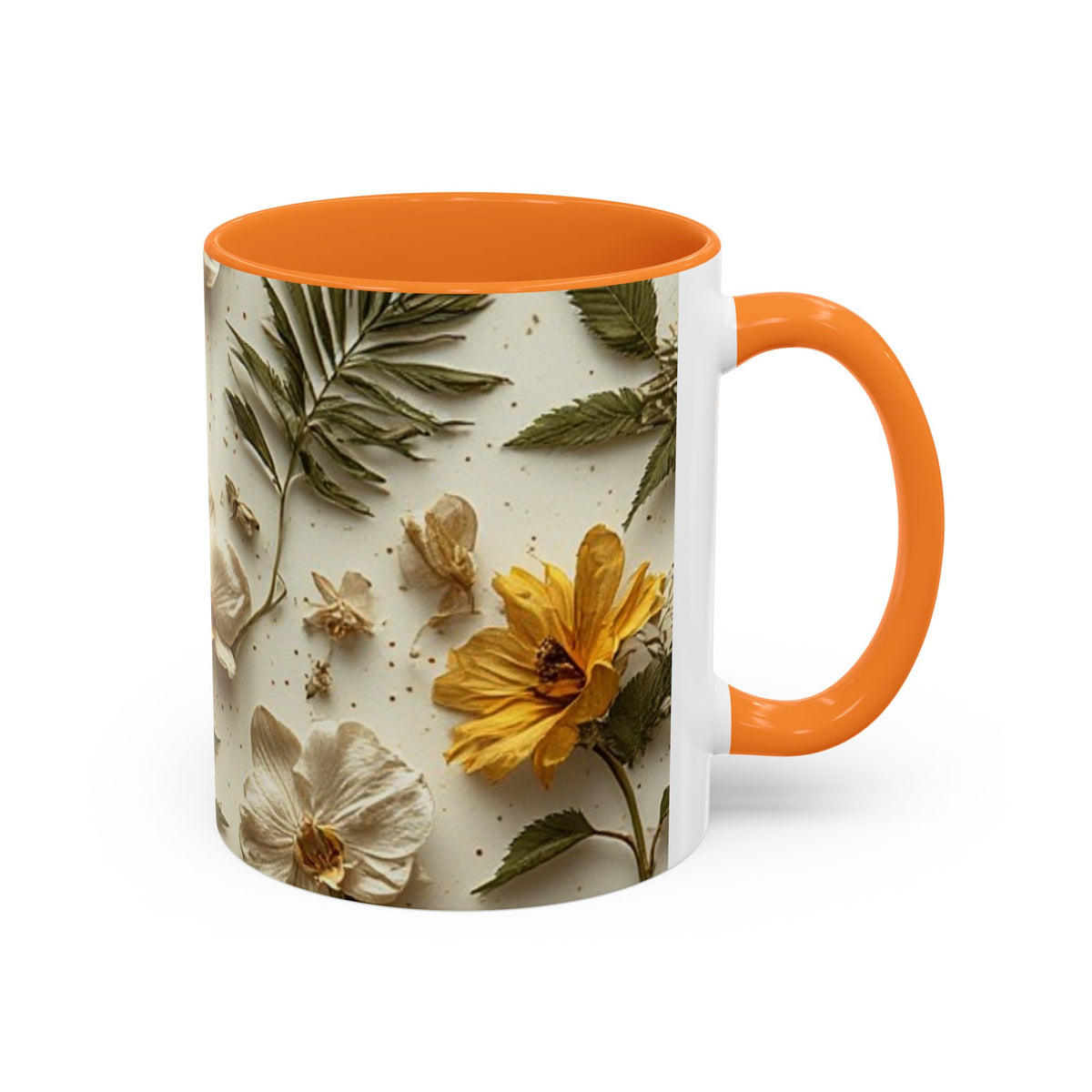 Floral Pressed Flowers Ceramic Mug — Vintage Dried Bloom Design (11oz & 15oz)