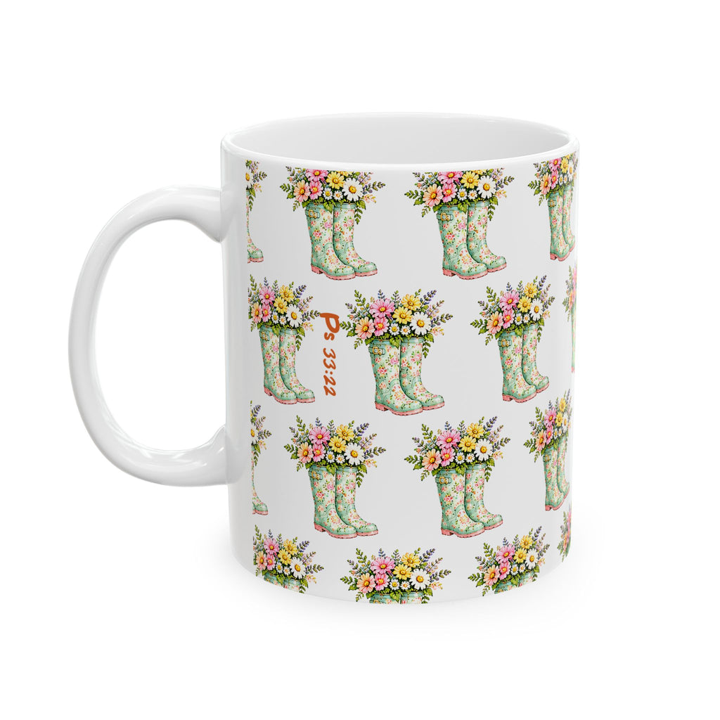 Floral Rain Boot Ceramic Mug — Watercolor Wildflower Bouquet Coffee Cup (11oz & 15oz)