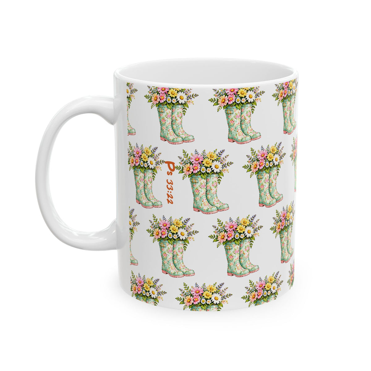 Floral Rain Boot Ceramic Mug — Watercolor Wildflower Bouquet Coffee Cup (11oz & 15oz)