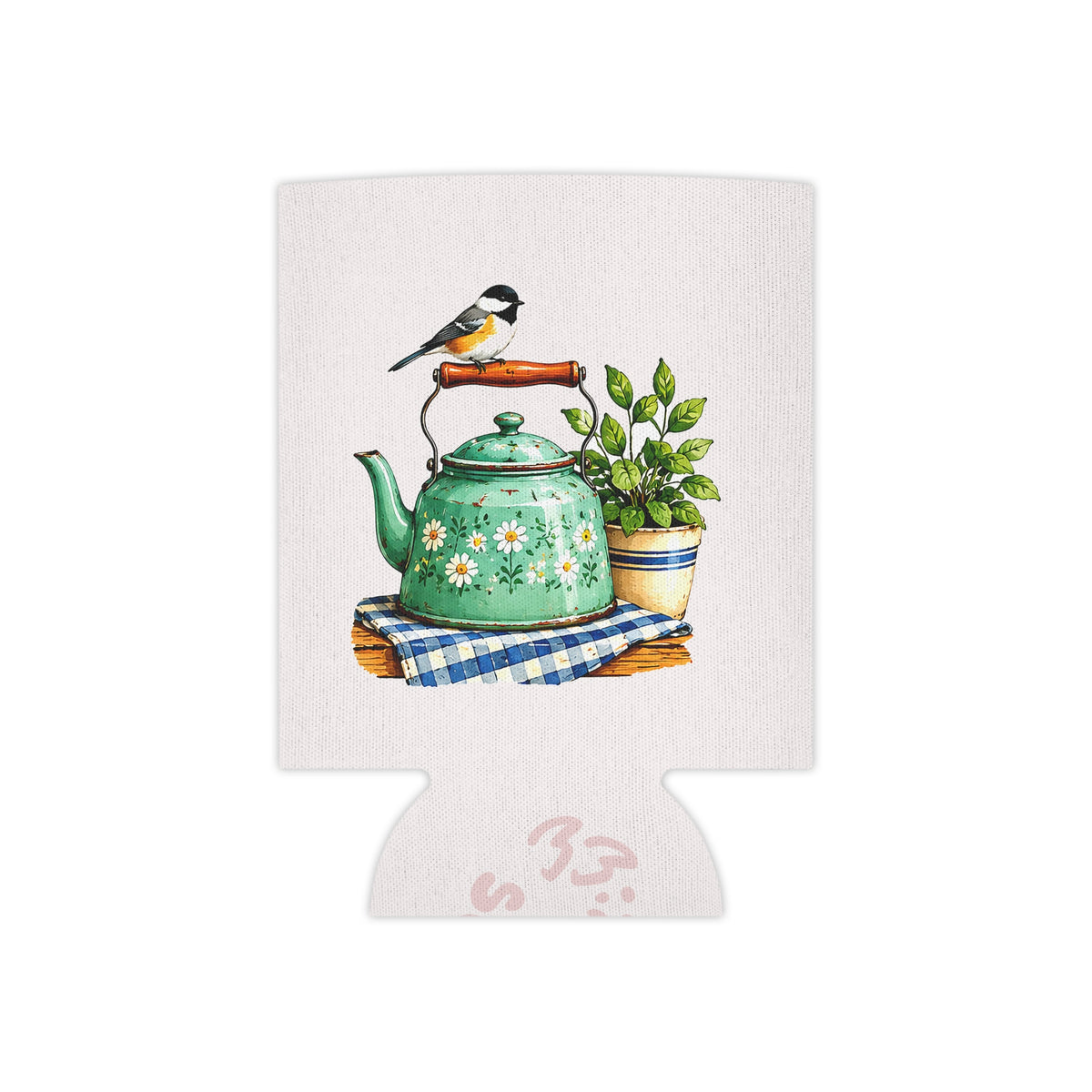 Vintage Teapot & Songbird Can Cooler