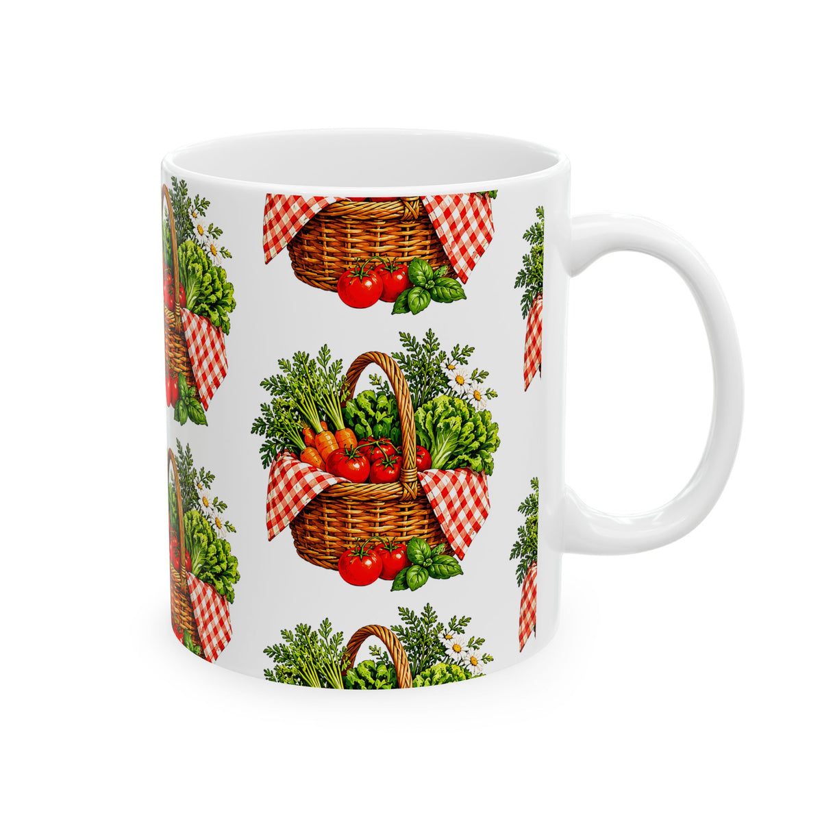 Garden Harvest Mug — Vintage Picnic Basket Vegetables Coffee Cup (11oz/15oz)