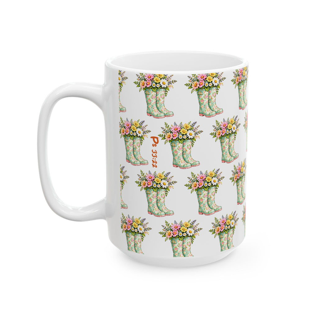 Floral Rain Boot Ceramic Mug — Watercolor Wildflower Bouquet Coffee Cup (11oz & 15oz)