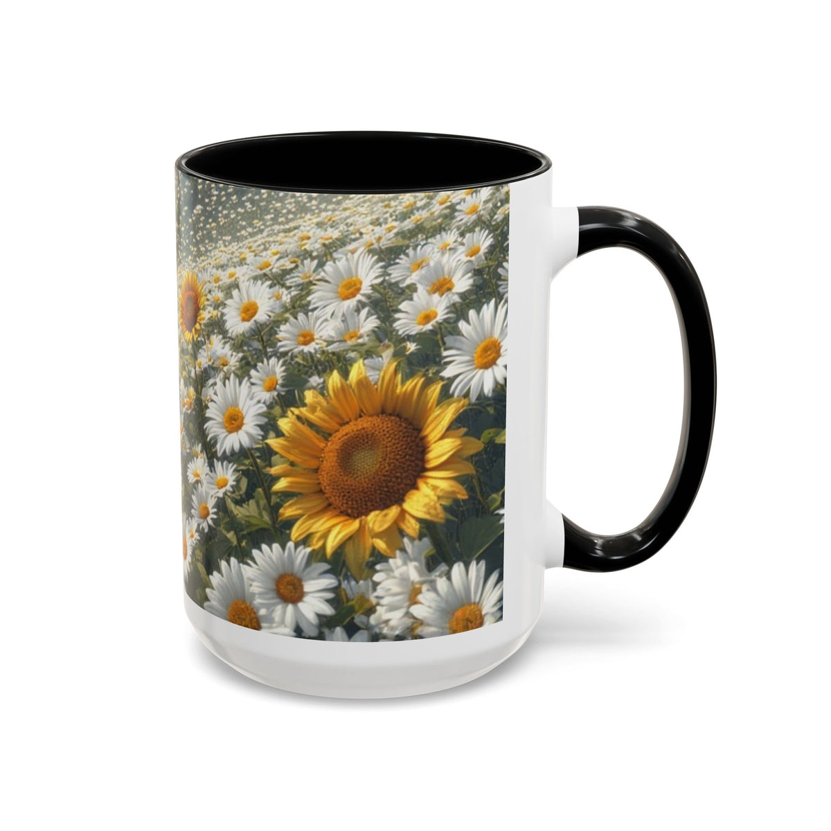 Daisy & Sunflower Field Accent Coffee Mug — Floral Nature Scene (11/15oz)