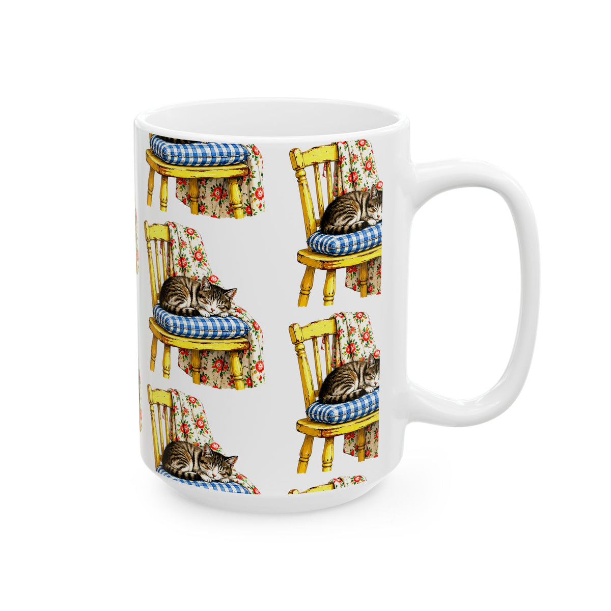 Cute Sleeping Cat on Chair Ceramic Mug (11oz/15oz)